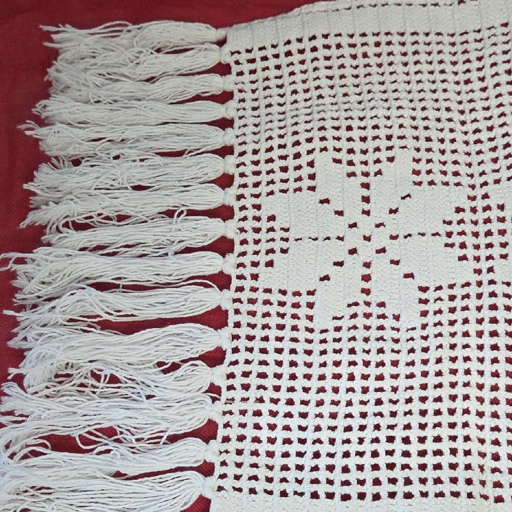 Crochet White Table Runners with Fringe Set Of 2
